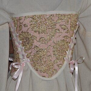 2 sided, Lace-up, Bustier Corset, Pink & Gold, Neutral Floral Tapestry Siez 6 S